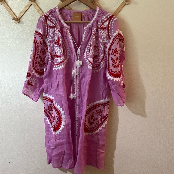 March 11 embroidered linen button up dress - Picture 1 of 6